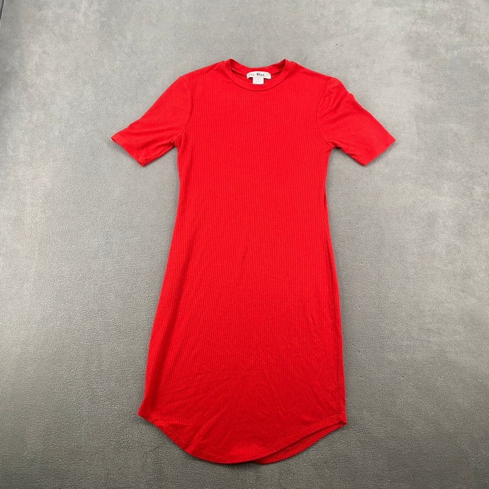 Say What? Red Ribbed Knit Short Sleeve Bodycon Mini Dress Small Crew Neck